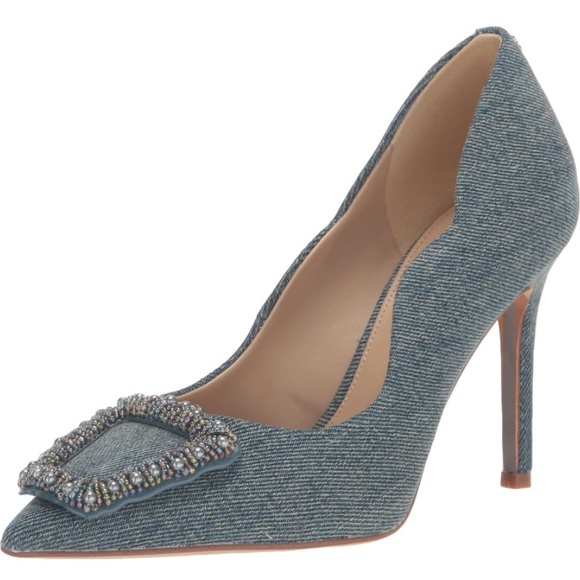Sam Edelman Harriett Pump Blue Denim Cloth with Buckle Sz 5.5M New - Picture 1 of 8